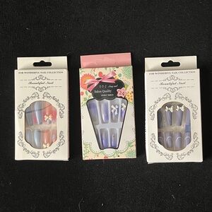 Press-On Nail Set Trio — Lavender & Pink Decorative Tips